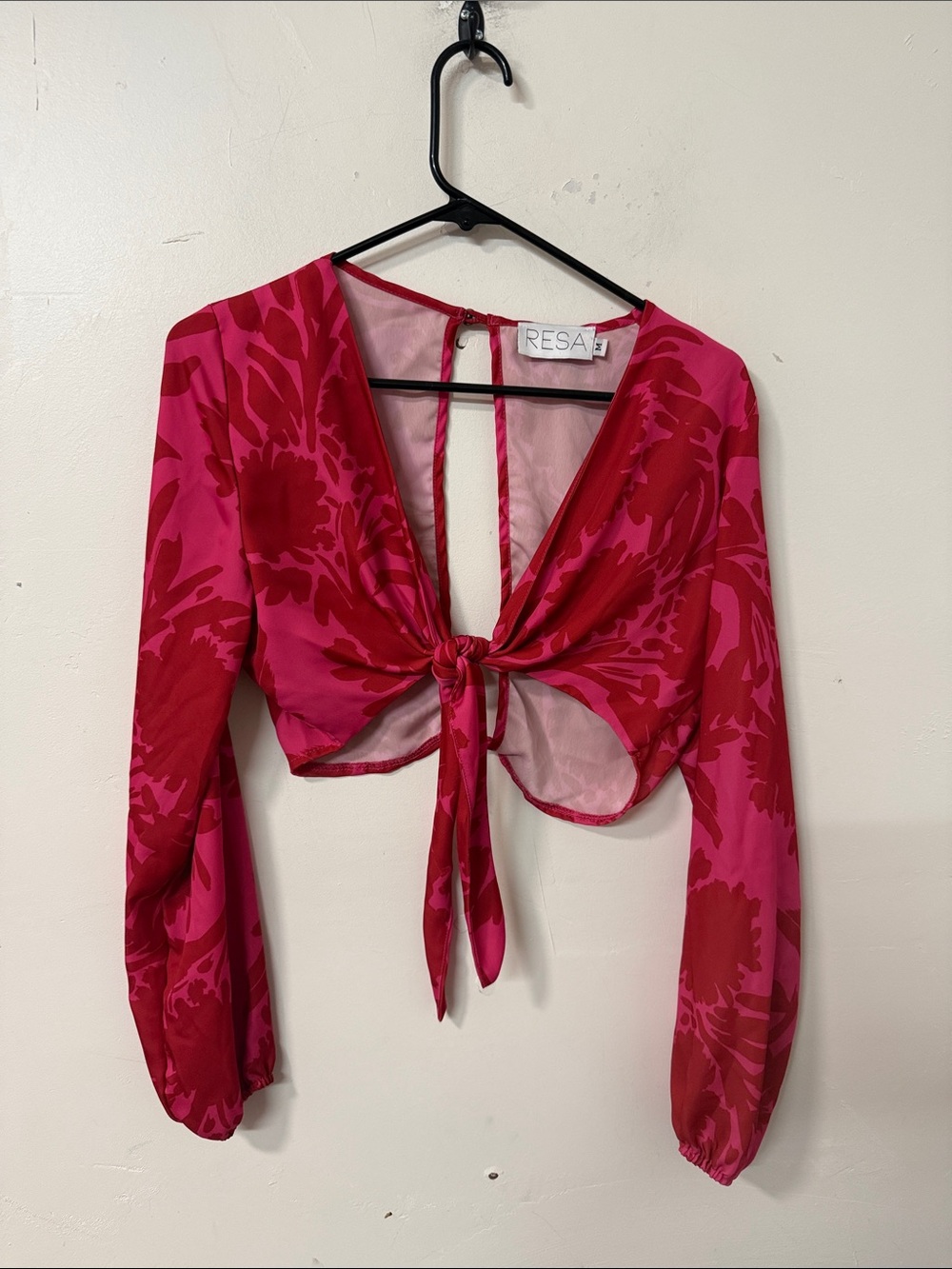 RESA Two-Tone Pink and Red Tie-Front Cropped Blouse